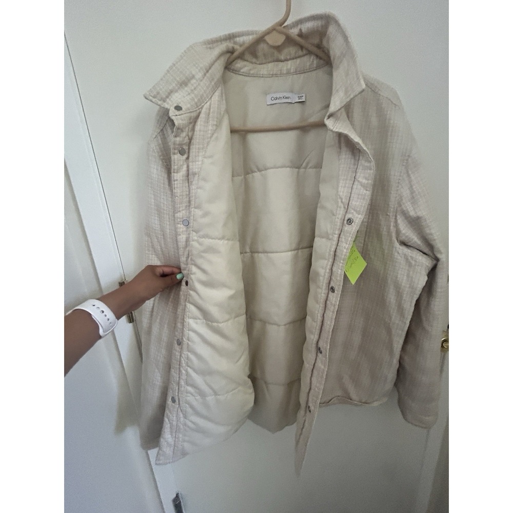 XL CalvinKlein Beige Plaid Insulated Button Up Men's Jacket - Picture 2 of 5